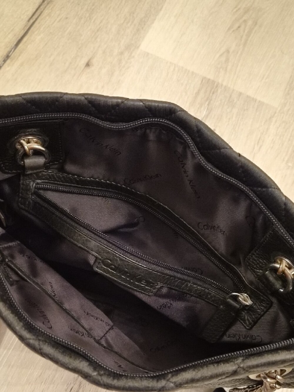 Calvin Klein Black Quilted Shoulder Bag with Silver Chain Straps - Picture 10 of 14
